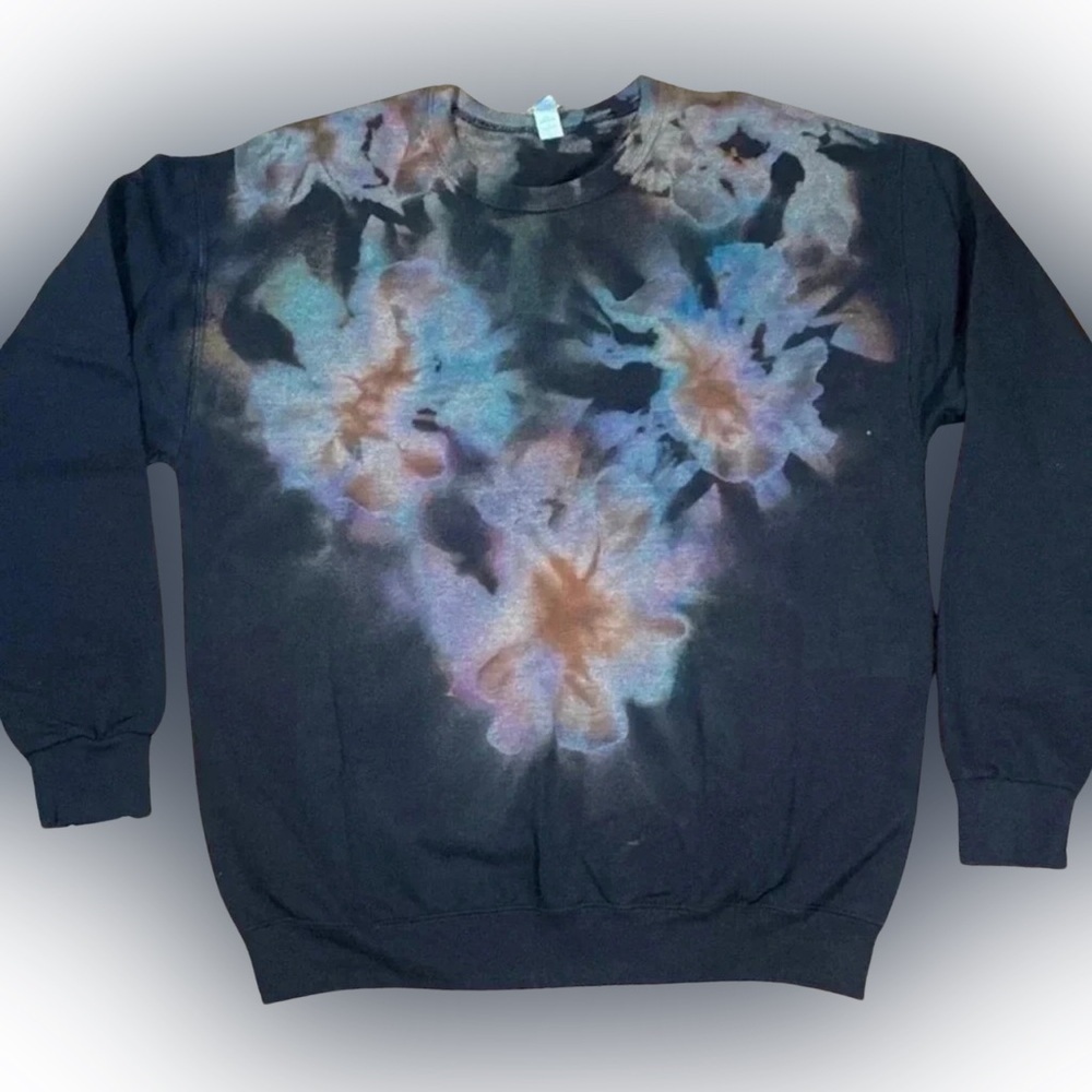 Bleached Jerzees Homemade Tie‎ Dye Black Sweatshirt-Size Large